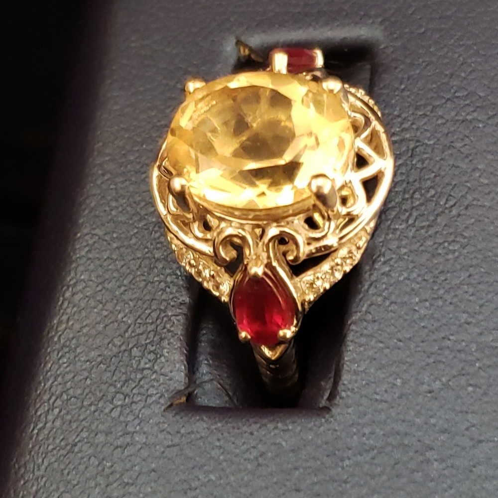 Citrine and ruby ring - Picture 2 of 5